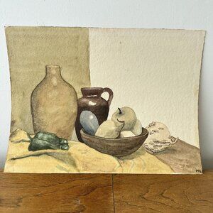 Vintage still life watercolor painting signed